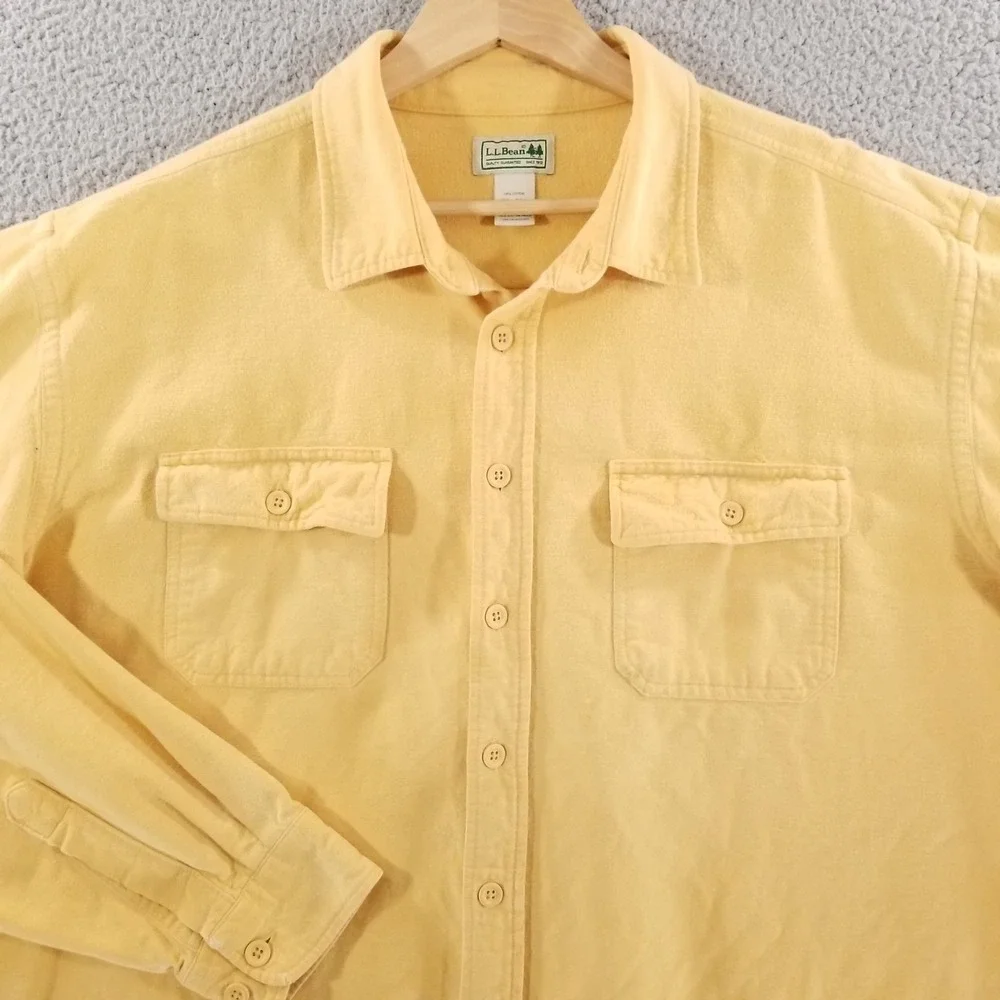 LL Bean Shirt 2XLT Yellow Chamois Cloth Flannel Heavyweight Workwear Outdoor